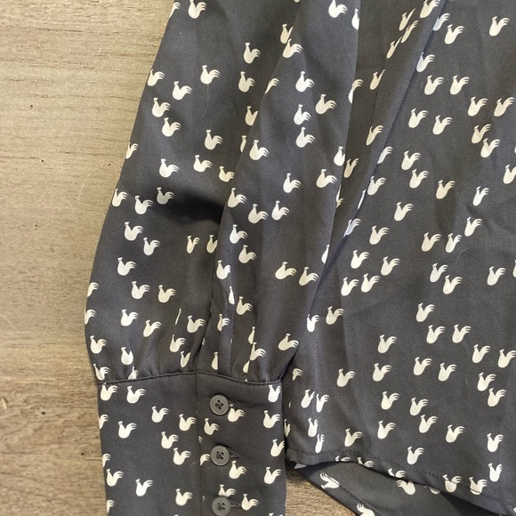 LOFT Gray Rooster Bow Tie Blouse - Picture 14 of 15